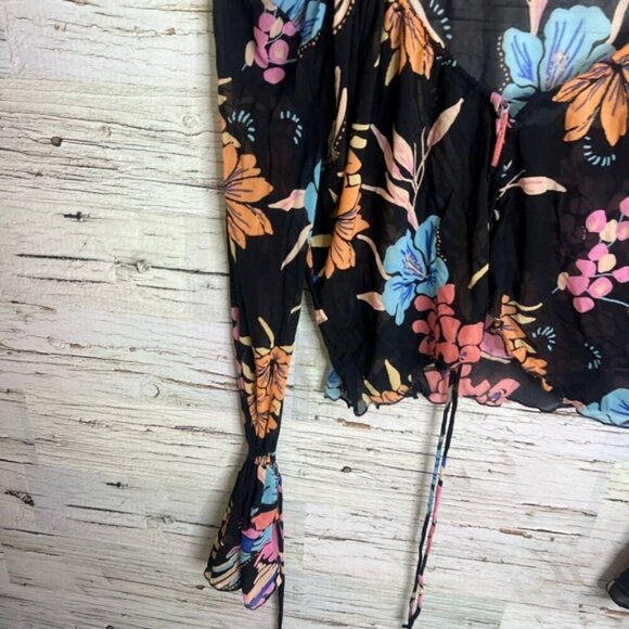 Free people xs floral black blouse crop - Picture 2 of 9